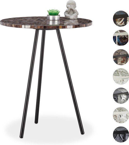 Relaxdays Side Table, Metal Frame, Wooden Table Top, U-Shape, 60 cm High, Robust Coffee Table, Decorative Table, Black