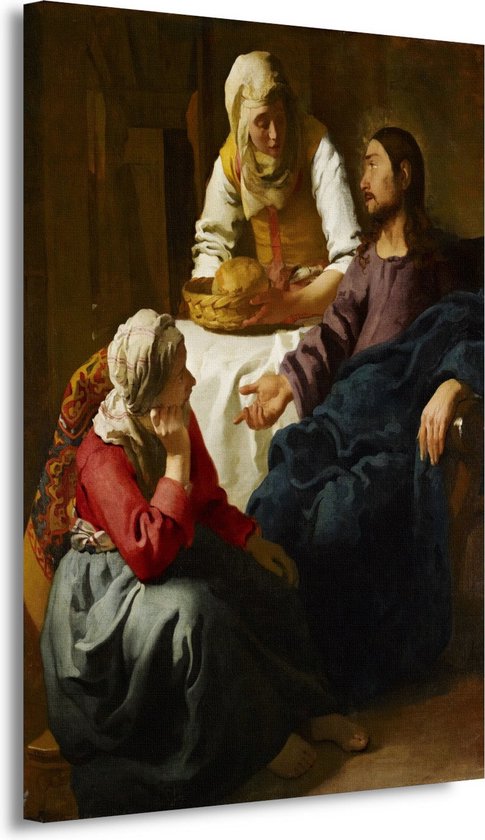 Christus in het huis van Martha en Maria - Johannes Vermeer portret - Personen portret - Canvas schilderij Figuratief - Woonkamer decoratie industrieel - Canvas keuken - Muurdecoratie slaapkamer 50x70 cm
