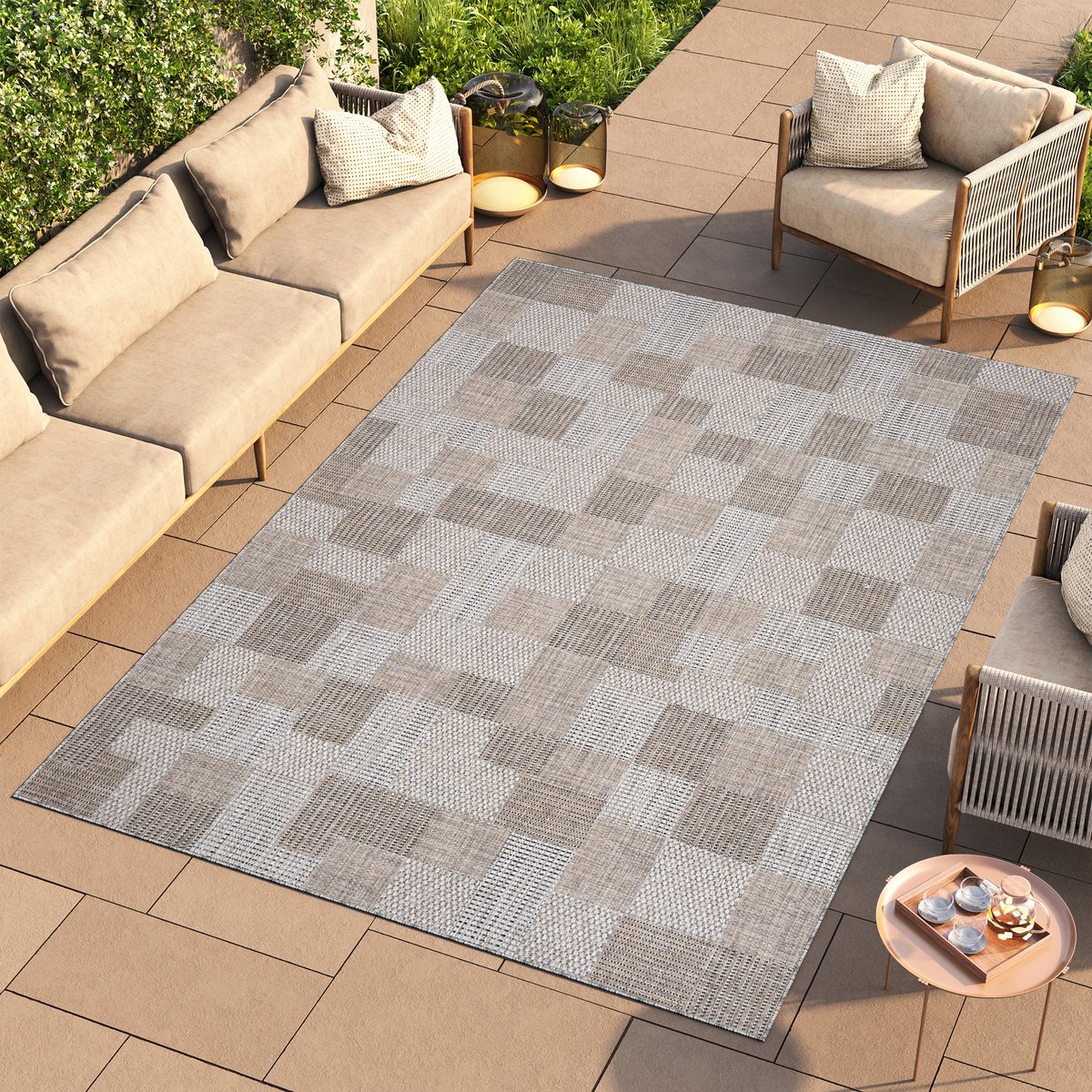 Tapiso Melissa Vloerkleed Grijs Binnen Buitenkleed Geometrisch Tapijt Maat- 60x100 Grijs 10