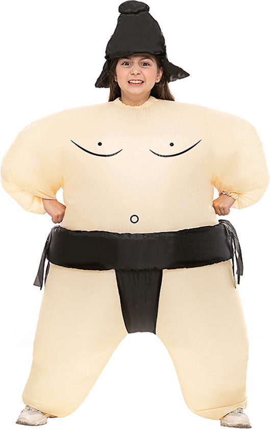 KIMU® Opblaas Kostuum Kinderen Sumo Worstelaar Zwart - Opblaasbaar Pak Sumopak Mascotte Opblaaspak - Sumoworstelaar Jongen Meisje Festival