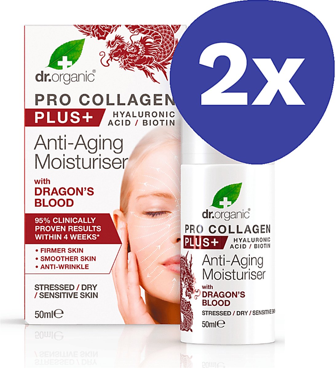 Goedkoopste Dr Organic Pro Collageen Anti-Veroudering Dagcreme - Dragons Blood (2x 50ml