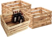 Kesper Fruitkisten opslagbox - 3x - old look - lichtbruin - hout - L46 x B36 x H28 cm - Decoratie huis en tuin - Kisten/kistjes