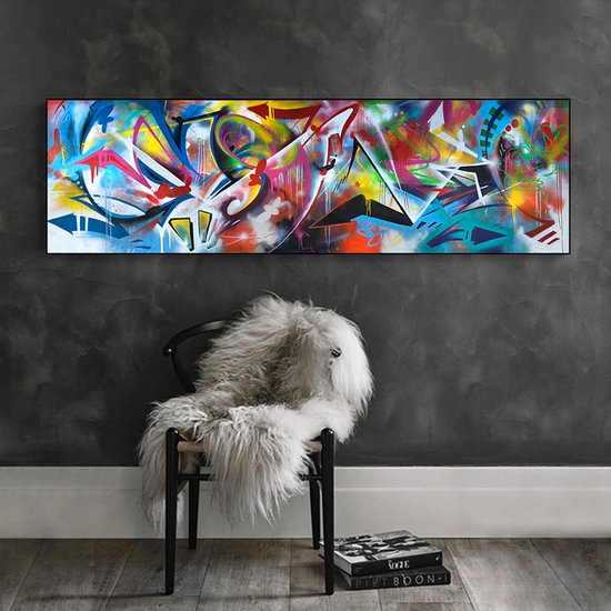 Allernieuwste.nl® Peinture sur Toile Moderne Abstrait Graffiti Grand Format - Format XXL - Moderne - Couleur - 70 x 210 cm