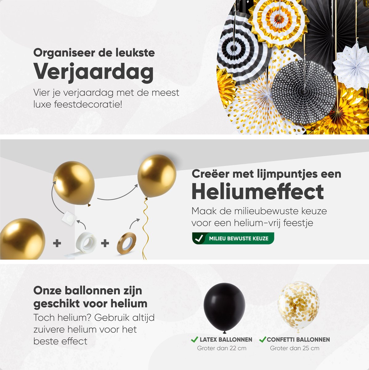 Fissaly 68 stuks Zwart & Goud XL Decoratie Feestpakket Versiering - Gouden Ballonnen & Slingers – Verjaardag Feest, Sarah, Abraham, Bruiloft & Trouwen — afbeelding 6
