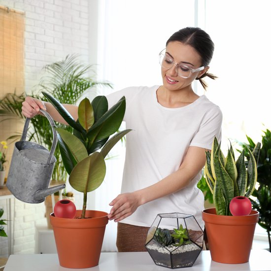 Relaxdays Waterdruppelaar Keramiek, Set Van 4, Bewateringssysteem Voor Kamer Balkonplanten Waterbollen Terracotta 1388233481