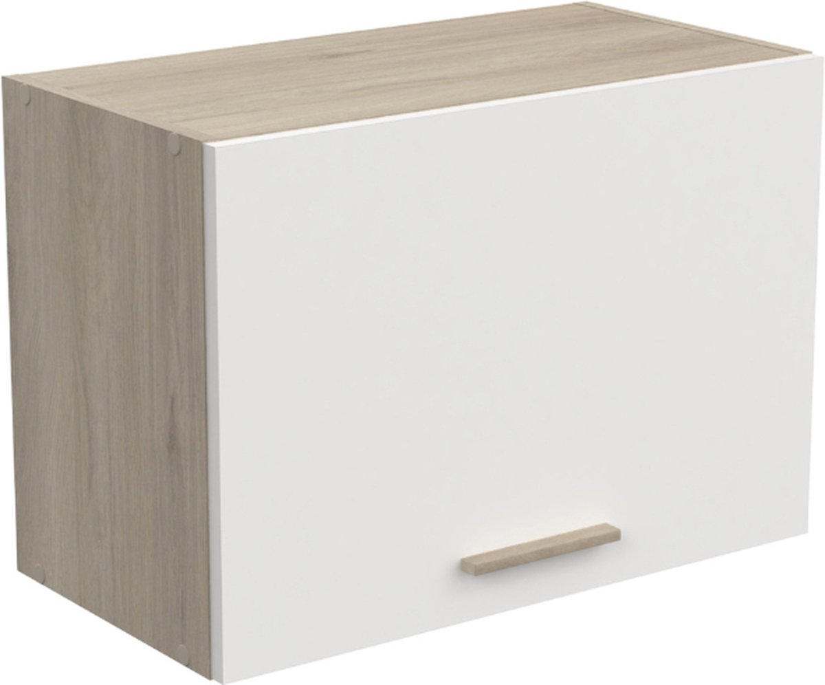 Hangkast Romanie 60 Cm Met Opklapdeur In Kronberg Eik En Mat Wit - CBA - Keuken Bovenkast - Wit; Bruin - Melamine; Spaanplaat