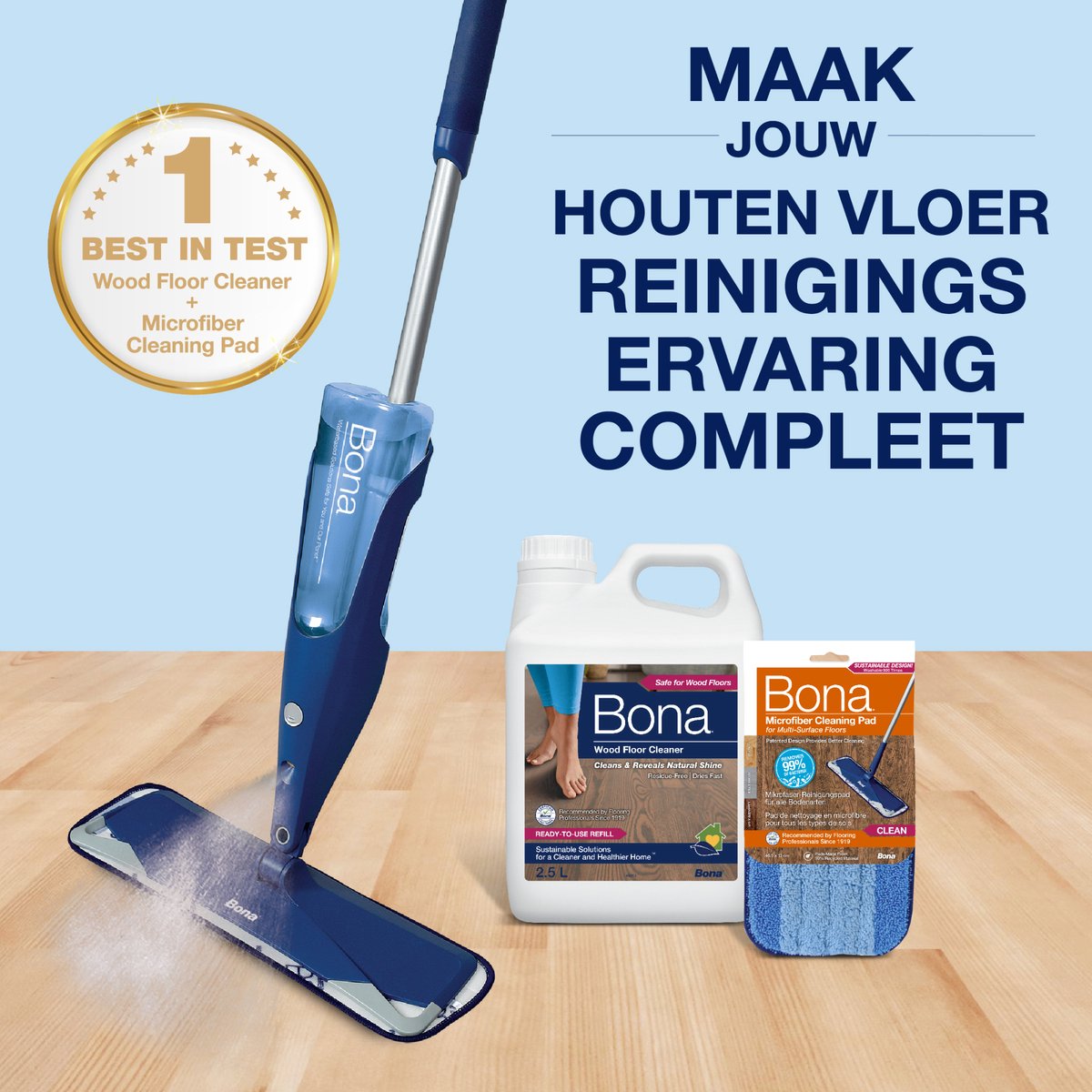 Bona Premium Spray Mop - Alles-in-1 Dweilsysteem - Vloerwisser met Spray - Inclusief Houten Vloer Reiniger & 2 Microvezel Reinigingspads - Dweil - Streeploos - Sneldrogend thumbnail 6