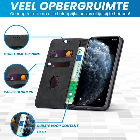 Étui Bookcase iPhone 11 - Magnétique - Cuir - Portefeuille - Étui livre - Portefeuille - Étui à rabat - Apple iPhone 11 - Zwart