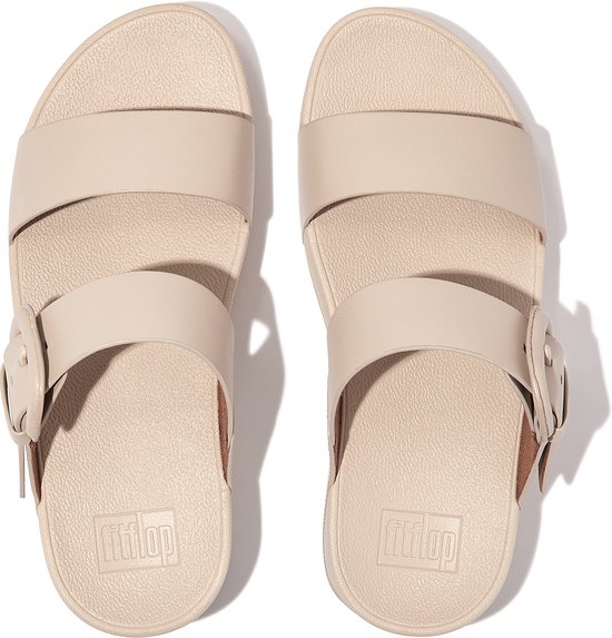 FitFlop Lulu Covered-Buckle Raw-Edge Leather Slides BEIGE - Maat 38