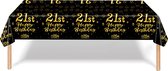 Tafelkleed 21 Jaar Verjaardag Versiering Tafelloper Plastic Tafelzeil Zwart Goud Feest Tafellaken Xl Formaat 137*274cm
