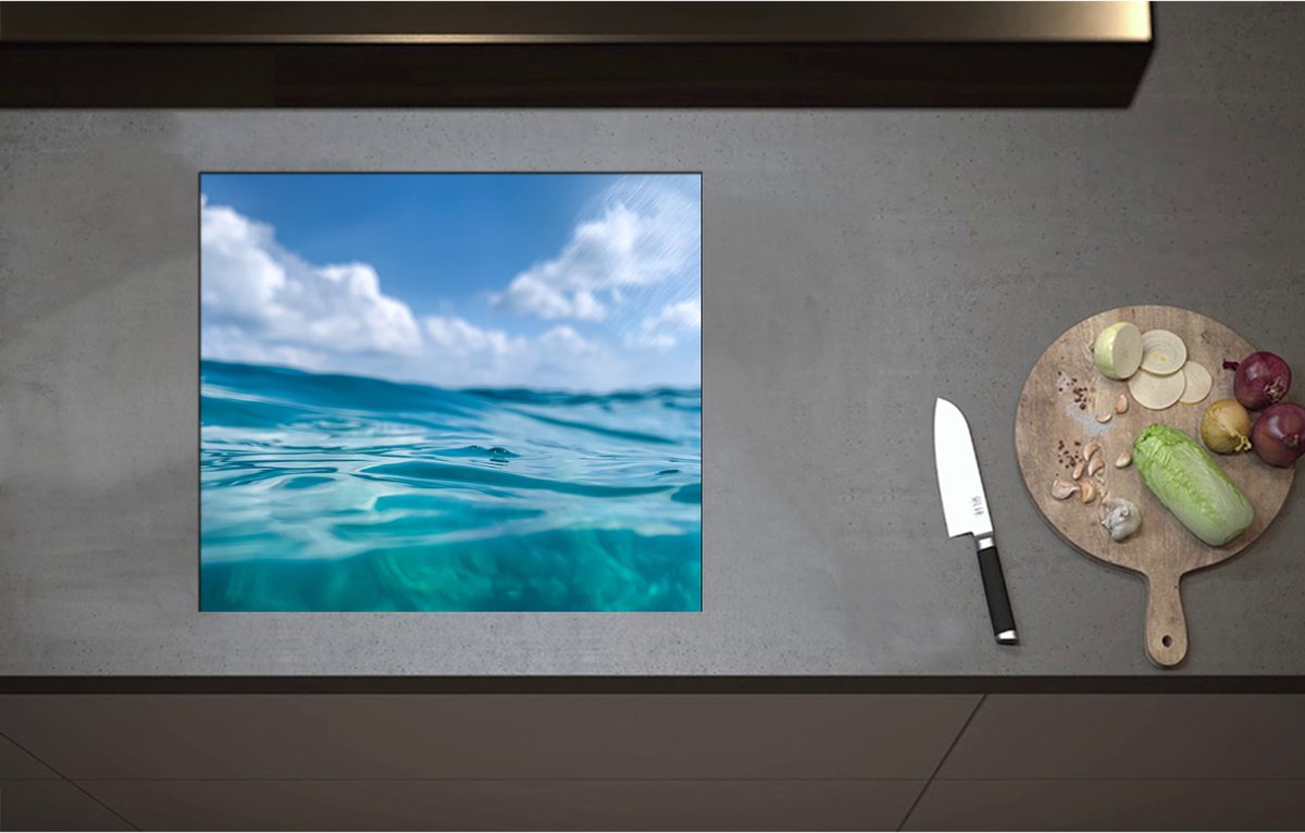Inductieplaat Beschermer - Abstract uitzicht van de Blauwe Oceaan - 58x51 cm - 2 mm Dik - Inductie Beschermer - Bescherming Inductiekookplaat - Kookplaat Beschermer van Zwart Vinyl