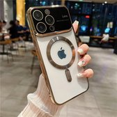 Luxe Beplating Hoesje - Camera Protector met groot raam - Compatibel met MagSafe Magnetisch Houders Geschikt voor: Apple iPhone 15 Pro - goud