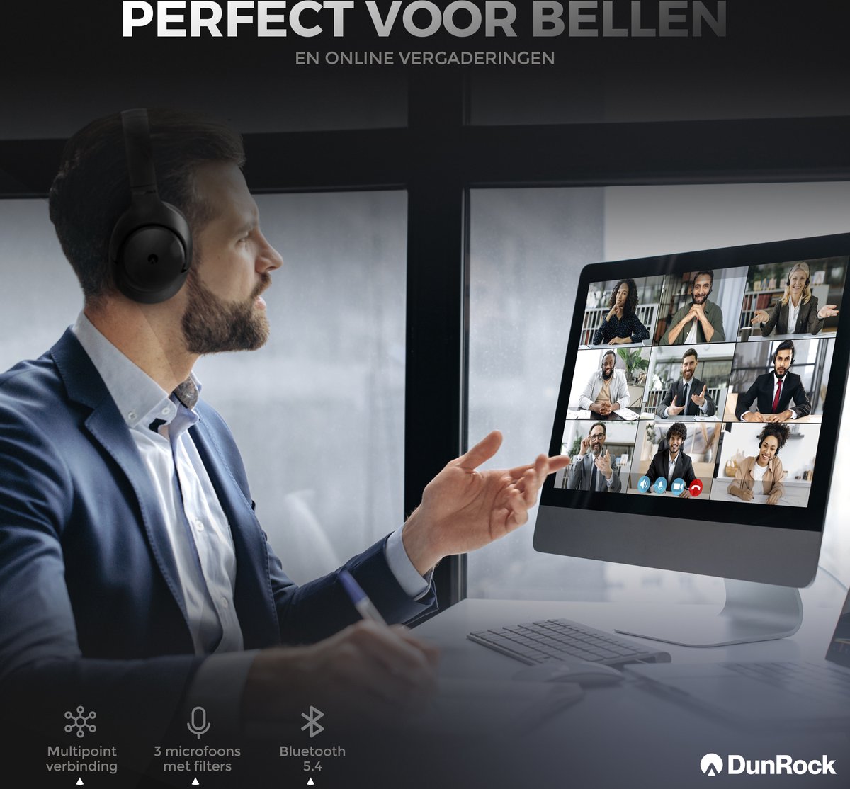 DunRock® Halo koptelefoon met ANC en multipoint - Met DunRock App voor je smartphone - draadloze bluetooth koptelefoon - met filter microfoons — afbeelding 7