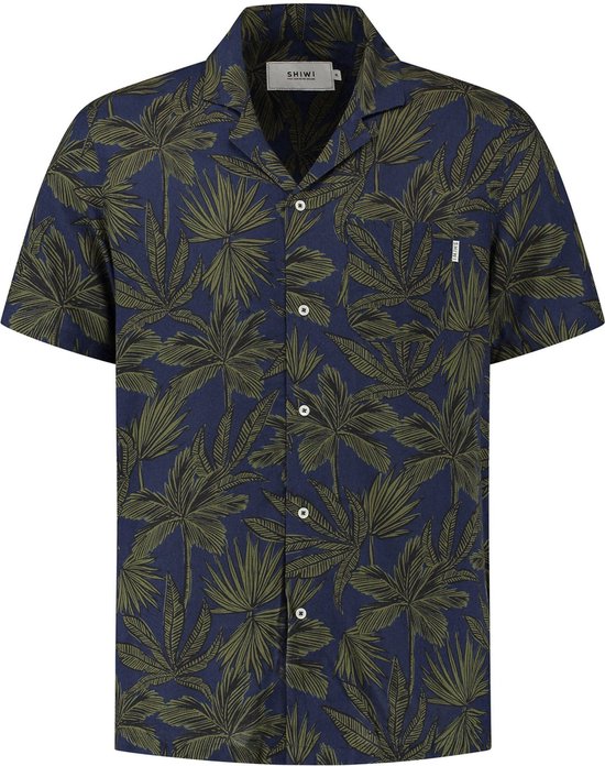 Shiwi - Shiwi Overhemd Palm Leaves Navy - Heren - Maat M - Regular-fit