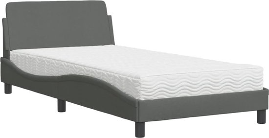 vidaXL - Bed - met - matras - stof - donkergrijs - 100x200 - cm