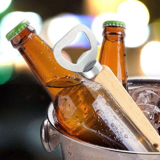 Flesopener, hout, bieropener, flessenopener met