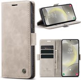 Geschikt voor Samsung Galaxy A35 hoesje - Solidenz Bookcase A35 - Telefoonhoesje A35 met pasjeshouder - Cover Urban Book - Beige