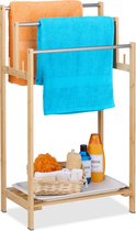 Porte-serviettes Relaxdays avec étagère - 90 x 51 x 30,5 cm - porte-serviettes en bambou - 3 tiges