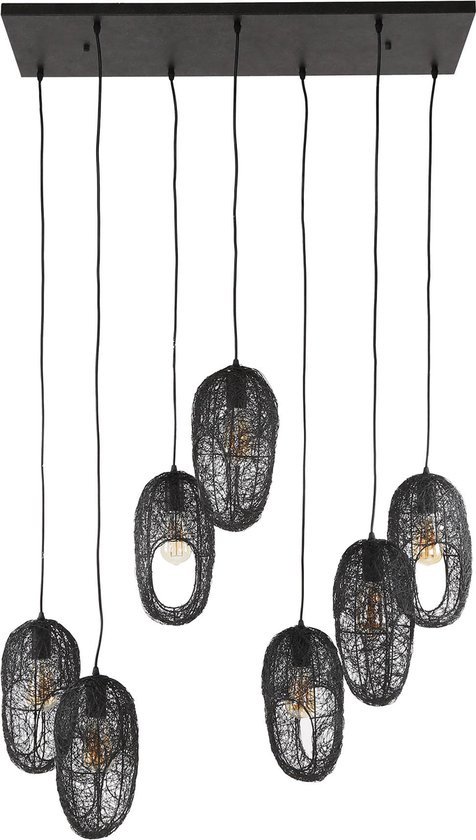 Lampe à suspension industrielle Artic fil à œil ouvert | 4+3 lumières | Noir | métal | 100x30x150cm | salle à manger salon | éclairage design