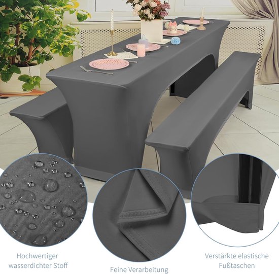 TexDeko® Stretch biertafelhoezen voor biertentgarnituur, duurzaam (alleen biertafel), 220 x 50 cm, zwart, feesttentgarnituur, versterkte beenzakken, Oeko-Tex-gecertificeerd, strijkvrij, wasbaar