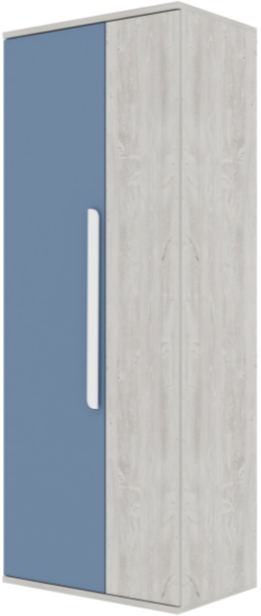 Kledingkast Bo0 Met 2 Legplanken, Kledingroede En Langwerpige Deurgreep - Grenen/blauw