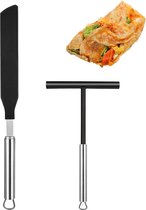 Bastix - Set van 2 deegstrooiers, pannenkoekenverdeler, 19 cm en spatel, roestvrijstalen pannenkoekendraaier, 35 cm, kunststof pannenkoekenaccessoires voor thuis, keuken, bakken, koken, bakgereedschap