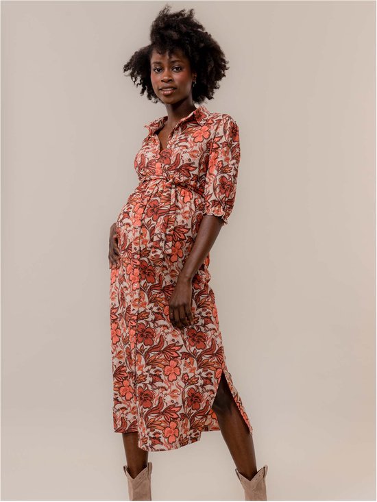 Prénatal zwangerschapsjurk - Zwangerschapskleding - Light Orange Brown - Maat XXL