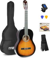 Guitare acoustique pour débutants - Guitare classique MAX SoloArt / Guitare espagnole avec guitare 39 pouces, housse de guitare, accordeur de guitare et accessoires supplémentaires - Sunburst