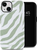Selencia Hoesje Geschikt voor iPhone 14 Hoesje - Selencia Vivid Backcover - Colorful Zebra Sage Green