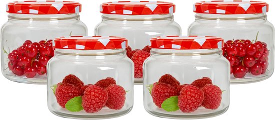 Hega Hogar Weckpot/voorraadpot Classico - 5x - 600 ml - kunststof - rood - D10 x H9 cm