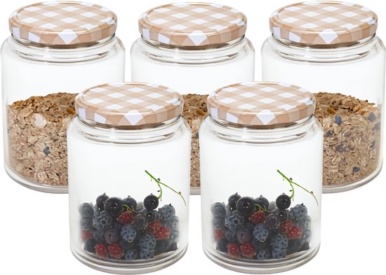 Hega Hogar Weckpot/voorraadpot Classico - 5x - 1012 ml - kunststof - beige - D10 x H14 cm