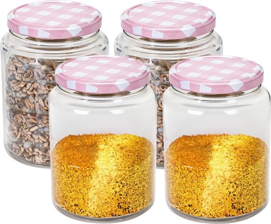 Hega Hogar Weckpot/voorraadpot Classico - 4x - 1012 ml - kunststof - roze - D10 x H14 cm