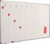 Whiteboard Deluxe Maude - Emaille staal - Weekplanner - Maandplanner - Jaarplanner - Magnetisch - Wit - Engels - 60x120cm