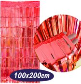 Glittergordijn - Metallic Rood - 1 Stuk - 100x200 CM - Folie Gordijn - Backdrop - Valentijn - Moederdag