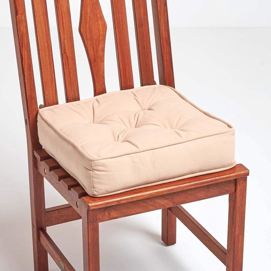 Orthopedisch zitkussen 40 x 40 x 10 cm - extra hoog met linten hoes gemaakt van 100% katoen - stoelverhoger/stahulp beige met ergonomisch design floor pillow