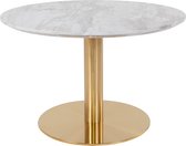 Table basse Bologna Ø70 cm aspect marbre, pieds laiton, blanc.