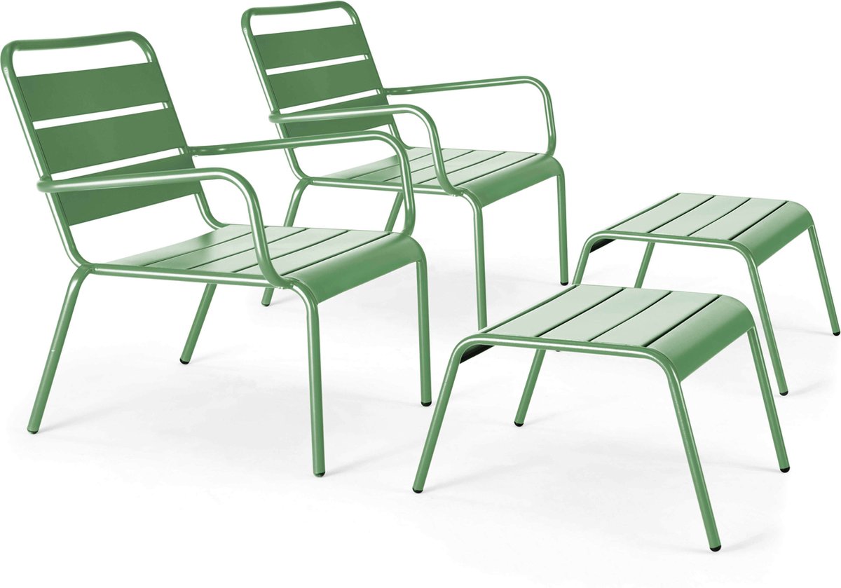 Oviala - Set van 2 relaxfauteuils met groene cactus voetenbank - Palavas