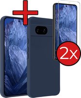 Hoesje Geschikt voor Google Pixel 8a Hoesje Siliconen Case Hoes Met 2x Screenprotector - Hoes Geschikt voor Google Pixel 8a Hoes Cover Case - Donkerblauw