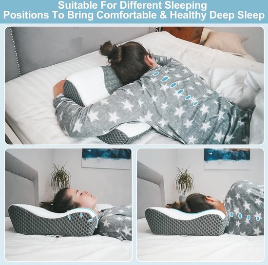 Oreiller Cervical Ergonomique En Mousse Mémoire – Confort Nuit Complète, Soulage Les Douleurs Du Cou Et Du Dos