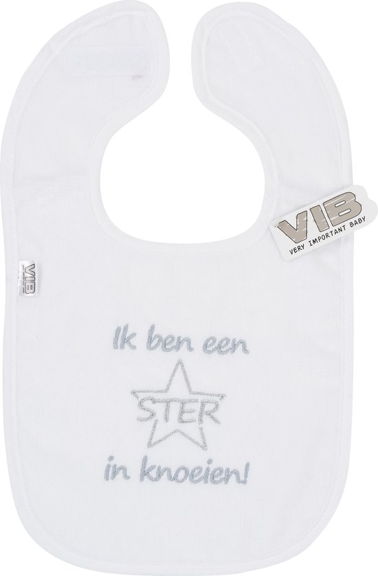 VIB® - Slabbetje Luxe velours - Ik ben een STER in Knoeien! (Wit) - Babykleertjes - Slabbetjes - zwangerschap aankondiging - baby aankondiging van VIB® — afbeelding 2