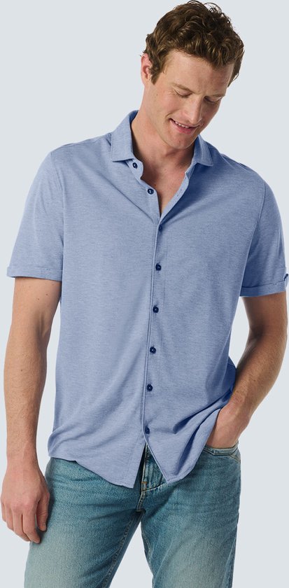 No Excess Mannen Jersey Overhemd Met Melange Textuur - Tijdloze Stijl Voor Elke Gelegenheid Kobalt XXL