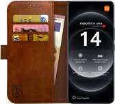 Rosso Element Geschikt voor Xiaomi 14 Ultra | Wallet Book Case | Portemonnee Hoesje | 3 Pasjes | Magneetsluiting | Stand Functie | Bruin