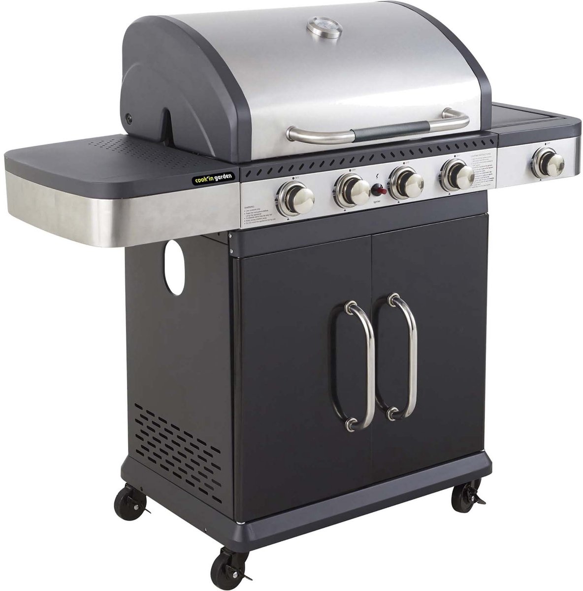Gasbarbecue FIDGI 4 met thermometer - 4 branders + 145kW fornuis