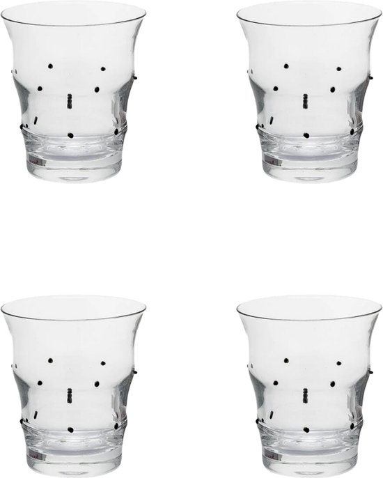 Set van 4 waterglazen in transparant en zwart geblazen glas H10