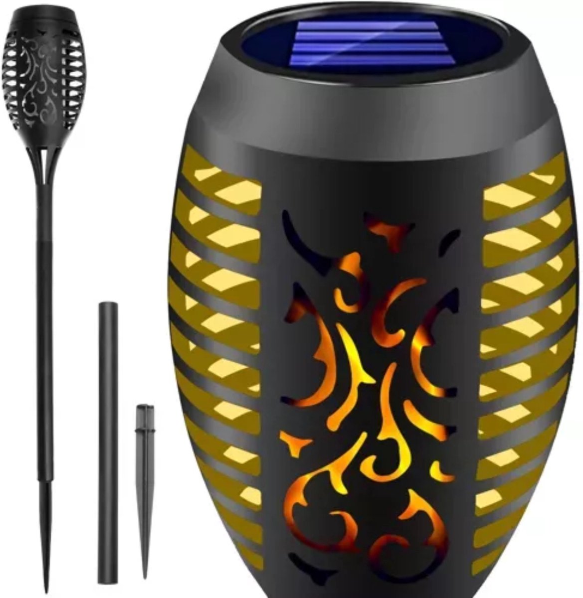 Gardlov Tuinlamp - solar - led licht - H51 cm - zwart - natuurlijke vlam