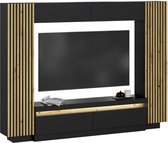 Tv-wand met opbergruimte - Ledverlichting - zwart en naturel - LIONEA L 272.6 cm x H 209.6 cm x D 36.2 cm