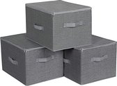3 Opbergboxen set met deksel, Opvouwbare stoffen dozen met handvaten, voor het opbergen van kleding
