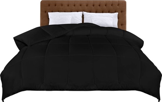 Bedding Lichtgewicht dekbed 220x240 cm, Gewatteerd dekbed met Polyester vulling, Zacht zomerdekbed met hoeklabels, Doos Gestikt Alternatief dekbed (Zwart)