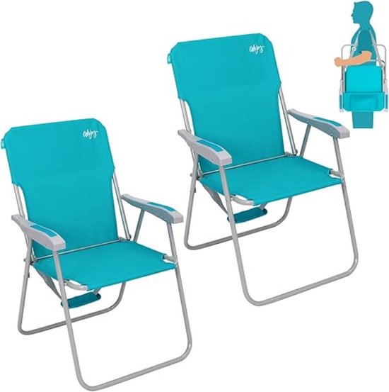 WEJOY Opvouwbare strandstoel, set van 2, draagbare sterke stabiele campingstoel met hoge rug voor volwassenen, opvouwbare campingstoel voor buiten, camping, strand, tuin, vissen, blauw
