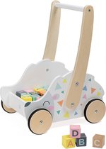 Eurekakid Babywalker - Houten Loopwagen Egel - Inclusief 30 Blokken - Blokkenkar met Gripwielen